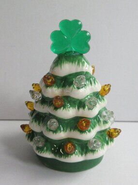 MINI NOSTALGIC CERAMIC Shamrock St Patricks Day TREE Mr Christmas Tested/Working